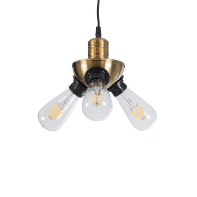 GloboStar® COPPER 01076 Vintage Ιndustrial Κρεμαστό Φωτιστικό Οροφής Τρίφωτο 3 x E27 AC220-240V - Φ14 x Υ13cm - Χρυσό Μεταλλικό Πλέγμα - 5 Χρόνια Εγγύηση