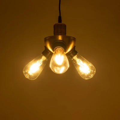 GloboStar® COPPER 01076 Vintage Ιndustrial Κρεμαστό Φωτιστικό Οροφής Τρίφωτο 3 x E27 AC220-240V - Φ14 x Υ13cm - Χρυσό Μεταλλικό Πλέγμα - 5 Χρόνια Εγγύηση