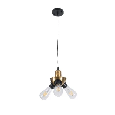 GloboStar® COPPER 01076 Vintage Ιndustrial Κρεμαστό Φωτιστικό Οροφής Τρίφωτο 3 x E27 AC220-240V - Φ14 x Υ13cm - Χρυσό Μεταλλικό Πλέγμα - 5 Χρόνια Εγγύηση