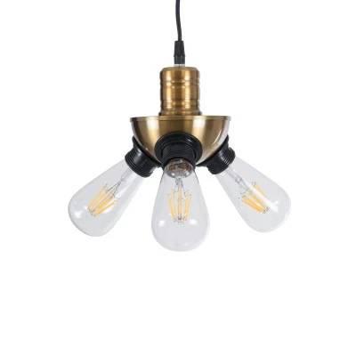 GloboStar® COPPER 01076 Vintage Ιndustrial Κρεμαστό Φωτιστικό Οροφής Τρίφωτο 3 x E27 AC220-240V - Φ14 x Υ13cm - Χρυσό Μεταλλικό Πλέγμα - 5 Χρόνια Εγγύηση
