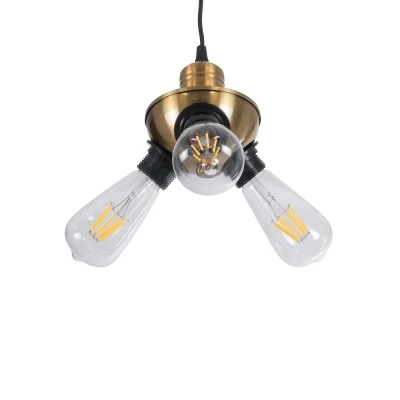 GloboStar® COPPER 01076 Vintage Ιndustrial Κρεμαστό Φωτιστικό Οροφής Τρίφωτο 3 x E27 AC220-240V - Φ14 x Υ13cm - Χρυσό Μεταλλικό Πλέγμα - 5 Χρόνια Εγγύηση