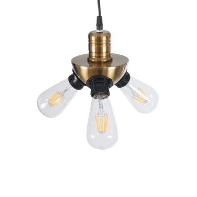 GloboStar® COPPER 01076 Vintage Ιndustrial Κρεμαστό Φωτιστικό Οροφής Τρίφωτο 3 x E27 AC220-240V - Φ14 x Υ13cm - Χρυσό Μεταλλικό Πλέγμα - 5 Χρόνια Εγγύηση