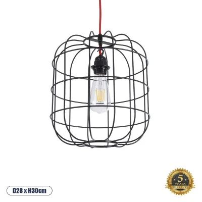 Μοντέρνο Industrial PARROT κρεμαστό φωτιστικό οροφής E27 AC 220-240V μονόφωτο μαύρο μεταλλικό πλέγμα Φ30