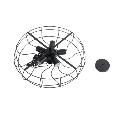 GloboStar® HELIX 01164 Vintage Industrial Κρεμαστό Φωτιστικό Οροφής Πολύφωτο 5 x E27 AC220-240V - Φ48 x Υ12cm - Μαύρο Μεταλλικό Πλέγμα - 5 Χρόνια Εγγύηση