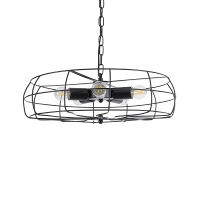 GloboStar® HELIX 01164 Vintage Industrial Κρεμαστό Φωτιστικό Οροφής Πολύφωτο 5 x E27 AC220-240V - Φ48 x Υ12cm - Μαύρο Μεταλλικό Πλέγμα - 5 Χρόνια Εγγύηση