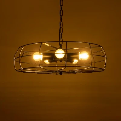GloboStar® HELIX 01164 Vintage Industrial Κρεμαστό Φωτιστικό Οροφής Πολύφωτο 5 x E27 AC220-240V - Φ48 x Υ12cm - Μαύρο Μεταλλικό Πλέγμα - 5 Χρόνια Εγγύηση
