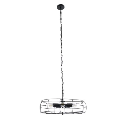 GloboStar® HELIX 01164 Vintage Industrial Κρεμαστό Φωτιστικό Οροφής Πολύφωτο 5 x E27 AC220-240V - Φ48 x Υ12cm - Μαύρο Μεταλλικό Πλέγμα - 5 Χρόνια Εγγύηση
