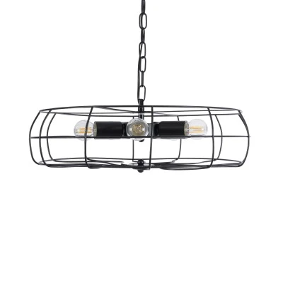 GloboStar® HELIX 01164 Vintage Industrial Κρεμαστό Φωτιστικό Οροφής Πολύφωτο 5 x E27 AC220-240V - Φ48 x Υ12cm - Μαύρο Μεταλλικό Πλέγμα - 5 Χρόνια Εγγύηση