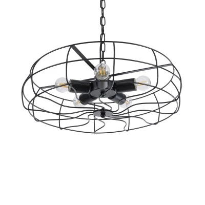 GloboStar® HELIX 01164 Vintage Industrial Κρεμαστό Φωτιστικό Οροφής Πολύφωτο 5 x E27 AC220-240V - Φ48 x Υ12cm - Μαύρο Μεταλλικό Πλέγμα - 5 Χρόνια Εγγύηση