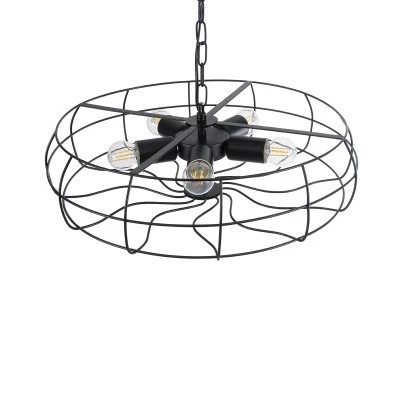 GloboStar® HELIX 01164 Vintage Industrial Κρεμαστό Φωτιστικό Οροφής Πολύφωτο 5 x E27 AC220-240V - Φ48 x Υ12cm - Μαύρο Μεταλλικό Πλέγμα - 5 Χρόνια Εγγύηση