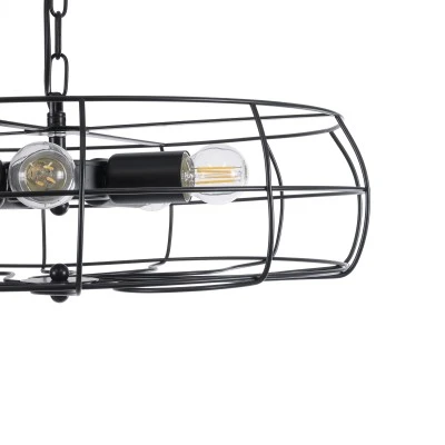 GloboStar® HELIX 01164 Vintage Industrial Κρεμαστό Φωτιστικό Οροφής Πολύφωτο 5 x E27 AC220-240V - Φ48 x Υ12cm - Μαύρο Μεταλλικό Πλέγμα - 5 Χρόνια Εγγύηση