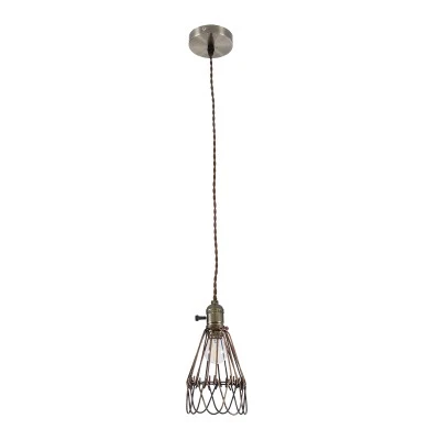 GloboStar® FLOWERON 01180 Vintage Κρεμαστό Φωτιστικό Πλέγμα Μονόφωτο 1 x E27 IP20 Χάλκινο & Μπρούτζινο Μέταλλο - Μ10 x Π10 x Y20cm