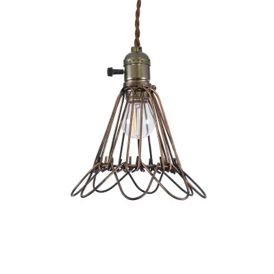 GloboStar® FLOWERON 01180 Vintage Κρεμαστό Φωτιστικό Πλέγμα Μονόφωτο 1 x E27 IP20 Χάλκινο & Μπρούτζινο Μέταλλο - Μ10 x Π10 x Y20cm