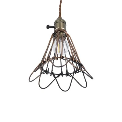 GloboStar® FLOWERON 01180 Vintage Κρεμαστό Φωτιστικό Πλέγμα Μονόφωτο 1 x E27 IP20 Χάλκινο & Μπρούτζινο Μέταλλο - Μ10 x Π10 x Y20cm
