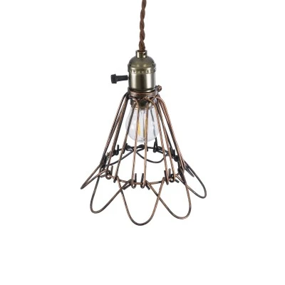 GloboStar® FLOWERON 01180 Vintage Κρεμαστό Φωτιστικό Πλέγμα Μονόφωτο 1 x E27 IP20 Χάλκινο & Μπρούτζινο Μέταλλο - Μ10 x Π10 x Y20cm