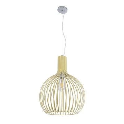 GloboStar® SCANDI 01267 Vintage Industrial Κρεμαστό Φωτιστικό Οροφής Μονόφωτο 1 x E27 AC220-240V IP20 - Φ38 x Υ50cm - Μπεζ Μεταλλικό Πλέγμα - 5 Χρόνια Εγγύηση