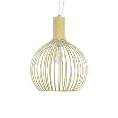 GloboStar® SCANDI 01267 Vintage Industrial Κρεμαστό Φωτιστικό Οροφής Μονόφωτο 1 x E27 AC220-240V IP20 - Φ38 x Υ50cm - Μπεζ Μεταλλικό Πλέγμα - 5 Χρόνια Εγγύηση