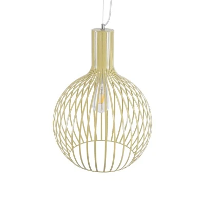 GloboStar® SCANDI 01267 Vintage Industrial Κρεμαστό Φωτιστικό Οροφής Μονόφωτο 1 x E27 AC220-240V IP20 - Φ38 x Υ50cm - Μπεζ Μεταλλικό Πλέγμα - 5 Χρόνια Εγγύηση
