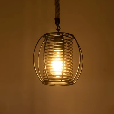 GloboStar® ORVAL 01689 Μοντέρνο Κρεμαστό Φωτιστικό Οροφής Μονόφωτο 1 x E27 AC220-240V IP20 - Φ20 x Υ20cm - Μαύρο Μεταλλικό με Μπεζ Σχοινί Πλέγμα - 5 Χρόνια Εγγύηση