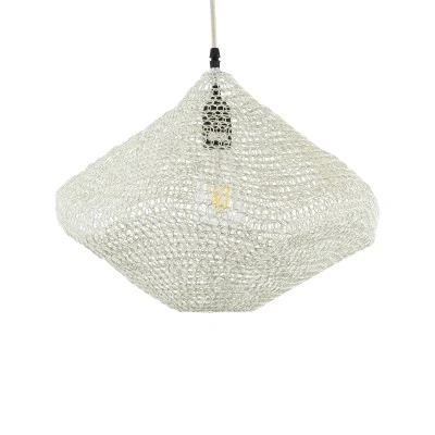 GloboStar® KENTUCKY 01862 Vintage Κρεμαστό Φωτιστικό Πλέγμα Μονόφωτο 1 x E27 IP20 Μπεζ Μέταλλο - Μ40 x Π40 x Υ30cm