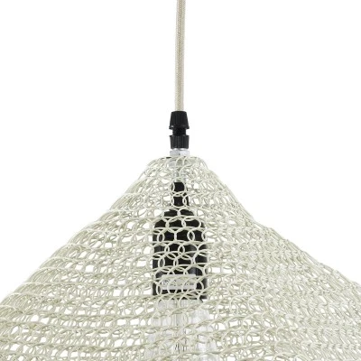 GloboStar® KENTUCKY 01862 Vintage Κρεμαστό Φωτιστικό Πλέγμα Μονόφωτο 1 x E27 IP20 Μπεζ Μέταλλο - Μ40 x Π40 x Υ30cm