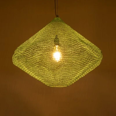 GloboStar® KENTUCKY 01866 Vintage Κρεμαστό Φωτιστικό Οροφής Μονόφωτο 1 x E27 AC220-240V IP20 - Φ60 x Υ50cm - Apple Green Μεταλλικό Πλέγμα - 5 Χρόνια Εγγύηση
