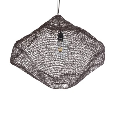 GloboStar® KENTUCKY 01867 Vintage Κρεμαστό Φωτιστικό Πλέγμα Μονόφωτο 1 x E27 IP20 Καφέ Μέταλλο - Μ60 x Π60 x Υ50cm
