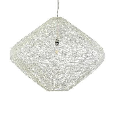 GloboStar® KENTUCKY 01868 Vintage Κρεμαστό Φωτιστικό Πλέγμα Μονόφωτο 1 x E27 IP20 Μπεζ Μέταλλο - Μ90 x Π90 x Υ70cm