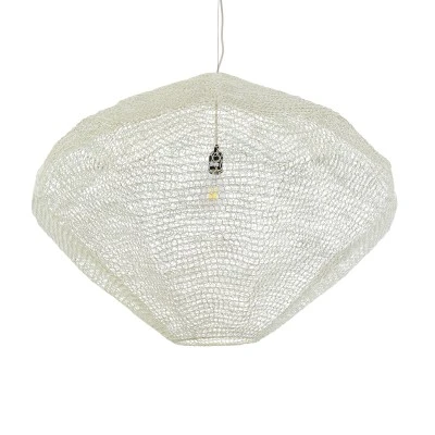 GloboStar® KENTUCKY 01868 Vintage Κρεμαστό Φωτιστικό Πλέγμα Μονόφωτο 1 x E27 IP20 Μπεζ Μέταλλο - Μ90 x Π90 x Υ70cm