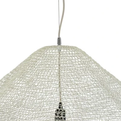 GloboStar® KENTUCKY 01868 Vintage Κρεμαστό Φωτιστικό Πλέγμα Μονόφωτο 1 x E27 IP20 Μπεζ Μέταλλο - Μ90 x Π90 x Υ70cm