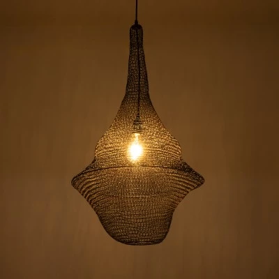 GloboStar® KENTUCKY 01875 Vintage Κρεμαστό Φωτιστικό Πλέγμα Μονόφωτο 1 x E27 IP20 Καφέ Μέταλλο - Μ50 x Π50 x Υ90cm