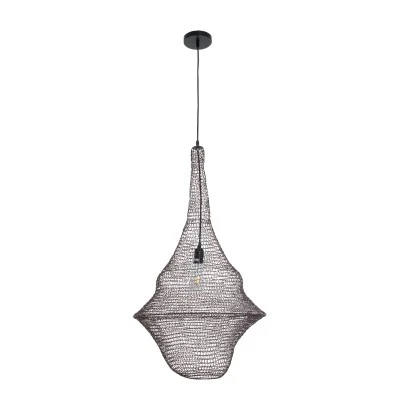 GloboStar® KENTUCKY 01875 Vintage Κρεμαστό Φωτιστικό Πλέγμα Μονόφωτο 1 x E27 IP20 Καφέ Μέταλλο - Μ50 x Π50 x Υ90cm