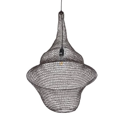 GloboStar® KENTUCKY 01875 Vintage Κρεμαστό Φωτιστικό Πλέγμα Μονόφωτο 1 x E27 IP20 Καφέ Μέταλλο - Μ50 x Π50 x Υ90cm