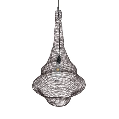 GloboStar® KENTUCKY 01875 Vintage Κρεμαστό Φωτιστικό Πλέγμα Μονόφωτο 1 x E27 IP20 Καφέ Μέταλλο - Μ50 x Π50 x Υ90cm