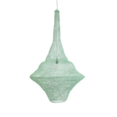 GloboStar® KENTUCKY 01879 Vintage Κρεμαστό Φωτιστικό Οροφής Μονόφωτο 1 x E27 AC220-240V IP20 - Φ80 x Υ140cm - Τιρκουάζ Μεταλλικό Πλέγμα - 5 Χρόνια Εγγύηση