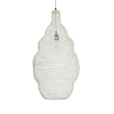 GloboStar® KENTUCKY 01895 Vintage Κρεμαστό Φωτιστικό Πλέγμα Μονόφωτο 1 x E27 IP20 Μπεζ Μέταλλο - Μ40 x Π40 x Υ70cm