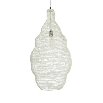 GloboStar® KENTUCKY 01895 Vintage Κρεμαστό Φωτιστικό Πλέγμα Μονόφωτο 1 x E27 IP20 Μπεζ Μέταλλο - Μ40 x Π40 x Υ70cm