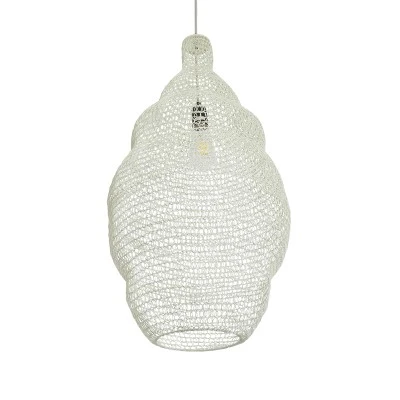 GloboStar® KENTUCKY 01895 Vintage Κρεμαστό Φωτιστικό Πλέγμα Μονόφωτο 1 x E27 IP20 Μπεζ Μέταλλο - Μ40 x Π40 x Υ70cm