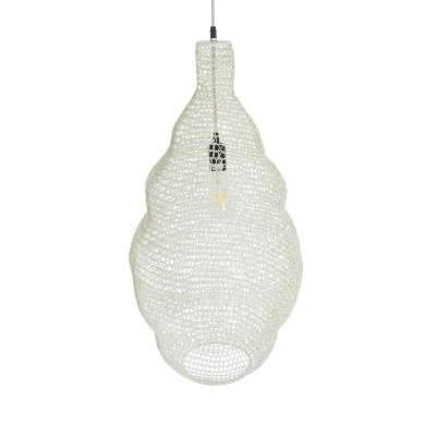 GloboStar® KENTUCKY 01895 Vintage Κρεμαστό Φωτιστικό Πλέγμα Μονόφωτο 1 x E27 IP20 Μπεζ Μέταλλο - Μ40 x Π40 x Υ70cm