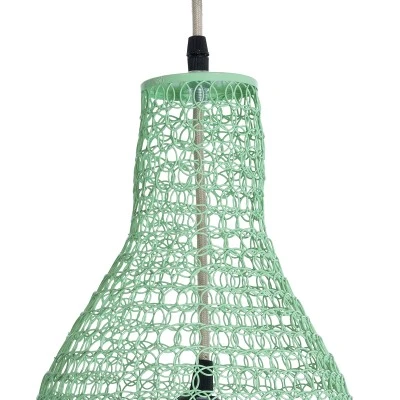 GloboStar® KENTUCKY 01897 Vintage Κρεμαστό Φωτιστικό Οροφής Μονόφωτο 1 x E27 AC220-240V IP20 - Φ40 x Υ70cm - Τιρκουάζ Μεταλλικό Πλέγμα - 5 Χρόνια Εγγύηση