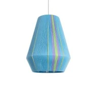 Boho Κρεμαστό Φωτιστικό SALERNO Μονόφωτο 1 x E27 AC220-240V IP20 - Φ50 x Υ60cm - Γαλάζιο με Μωβ και Πράσινο με Κίτρινες Λεπτομέριες Λεπτό Νήμα Βαμβακερό Πλέγμα