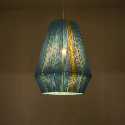 GloboStar® SALERNO 02336 Boho Κρεμαστό Φωτιστικό Πλέγμα Μονόφωτο 1 x E27 IP20 Πολύχρωμο Νήμα - Μ50 x Π50 x Υ60cm