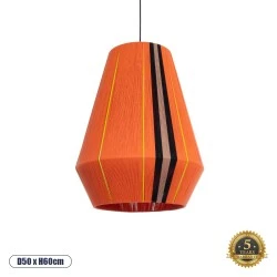 Boho Κρεμαστό Φωτιστικό SALERNO Μονόφωτο 1 x E27 AC220-240V IP20 - Φ50 x Υ60cm - Πορτοκαλί με Μαύρο και Καφέ με Κίτρινες Λεπτομέριες Λεπτό Νήμα Βαμβακερό Πλέγμα