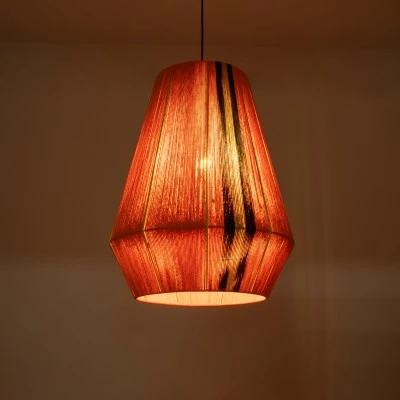 GloboStar® SALERNO 02337 Boho Κρεμαστό Φωτιστικό Οροφής Μονόφωτο 1 x E27 AC220-240V IP20 - Φ50 x Υ60cm - Πορτοκαλί με Μαύρο και Καφέ με Κίτρινες Λεπτομέριες Λεπτό Νήμα Βαμβακερό Πλέγμα