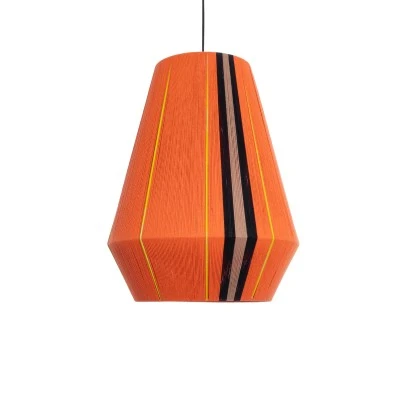 GloboStar® SALERNO 02337 Boho Κρεμαστό Φωτιστικό Οροφής Μονόφωτο 1 x E27 AC220-240V IP20 - Φ50 x Υ60cm - Πορτοκαλί με Μαύρο και Καφέ με Κίτρινες Λεπτομέριες Λεπτό Νήμα Βαμβακερό Πλέγμα