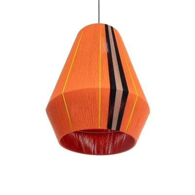 GloboStar® SALERNO 02337 Boho Κρεμαστό Φωτιστικό Οροφής Μονόφωτο 1 x E27 AC220-240V IP20 - Φ50 x Υ60cm - Πορτοκαλί με Μαύρο και Καφέ με Κίτρινες Λεπτομέριες Λεπτό Νήμα Βαμβακερό Πλέγμα