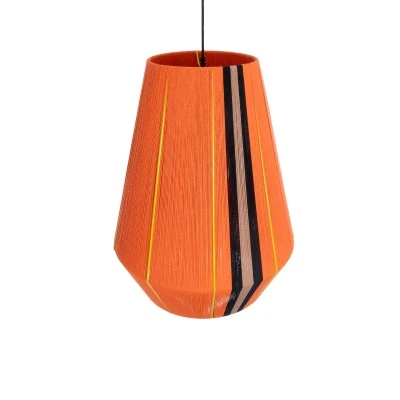 GloboStar® SALERNO 02337 Boho Κρεμαστό Φωτιστικό Οροφής Μονόφωτο 1 x E27 AC220-240V IP20 - Φ50 x Υ60cm - Πορτοκαλί με Μαύρο και Καφέ με Κίτρινες Λεπτομέριες Λεπτό Νήμα Βαμβακερό Πλέγμα