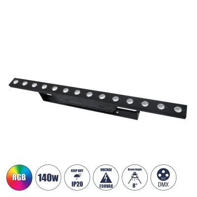 Επαγγελματική μπάρα φωτισμού Wall Washer LED 14x10W 140W 8° AC 220-240V  RGB IP20 μαύρο χρώμα  Μ100xΠ6.5xΥ12.5cm 