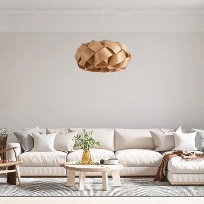 GloboStar® SARDIGNA 02218 Boho Κρεμαστό Φωτιστικό Πλέγμα Μονόφωτο 1 x E27 IP20 Καφέ Ξύλο - Μ60 x Π60 x Υ30cm