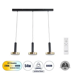 Κρεμαστό Φωτιστικό ZANE LED 54W 6048lm CCT Dimmable – Μαύρο & Χρυσό, Τηλεχειριστήριο, 2700K-4500K-6000K